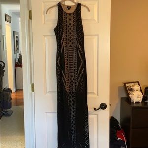 Tan dress with black overlay